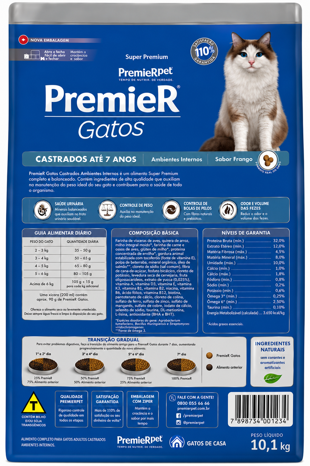 PREMIER GATOS CASTRADOS  Ambientes Internos • Sabor Frango • 10,1kg