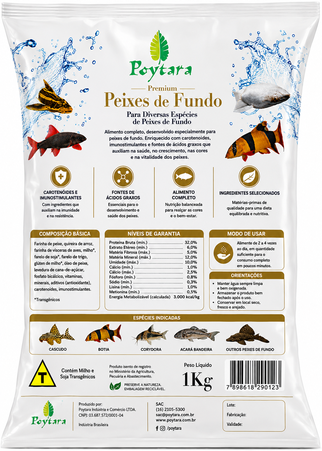 POYTARA PEIXES DE FUNDO PREMIUM  Alimento Completo para Peixes de Fundo • 1kg