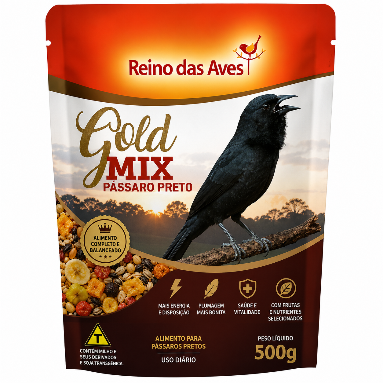 REINO DAS AVES GOLD MIX  Pássaro Preto • Alimento Premium para Aves • 500g