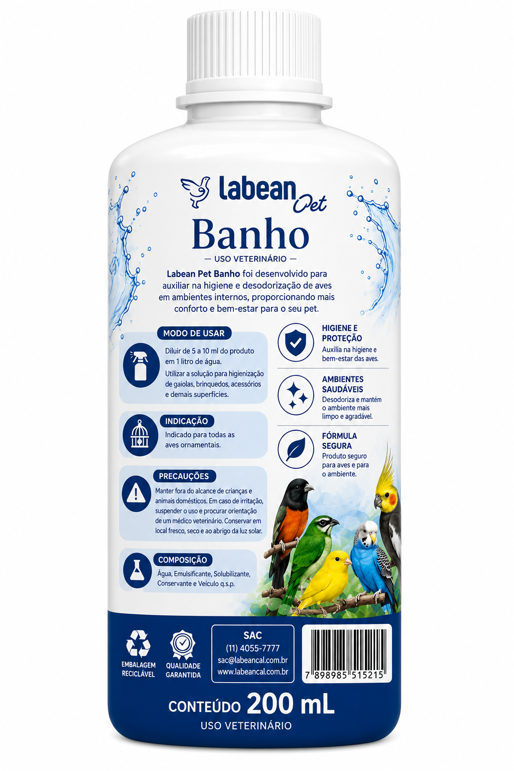 LABEAN PET BANHO  Higienizador e Desodorizador para Aves • 200ml